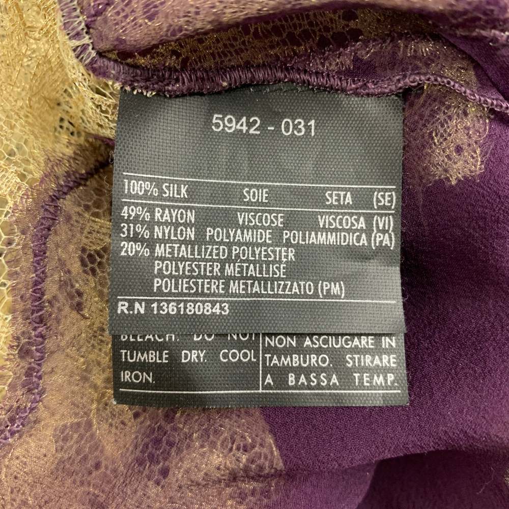 SALVATORE FERRAGAMO Eggplant Gold Silk Lace Camisole Dress Top - Picture 4 of 5